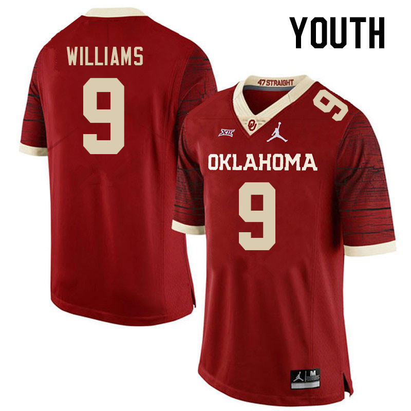 Youth #9 Gentry Williams Oklahoma Sooners College Football Jerseys Stitched Sale-Retro